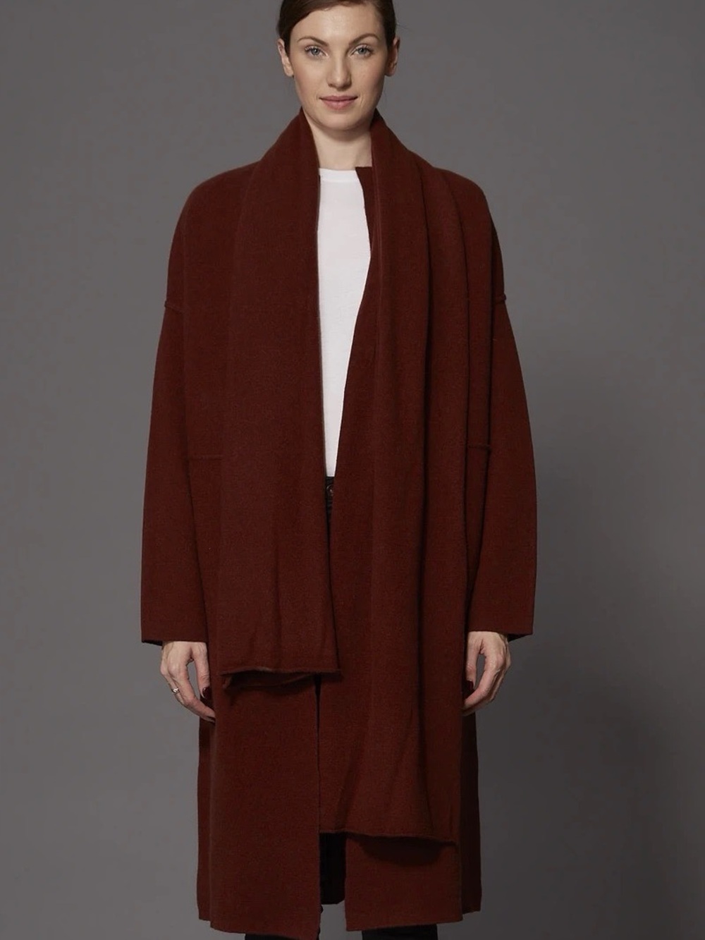 NWT $475 SWTR Wool Yak Long Sweater Scarf Coat Oversized SZ S Burgundy Brown